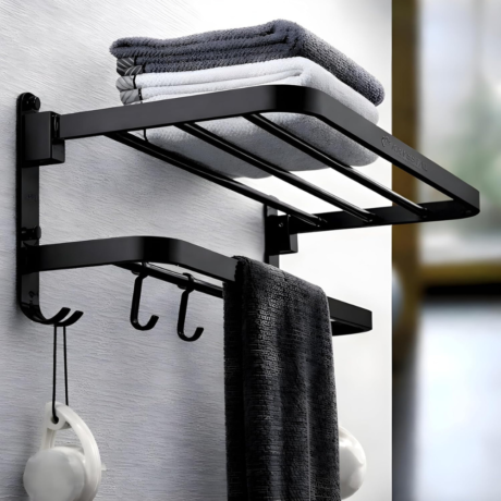 Towel Rack with Shelf & Hooks